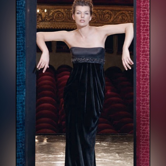 Escada Black Velvet Elegant Cocktail Ruched Maxi Dress Sz 36 - Picture 12 of 14